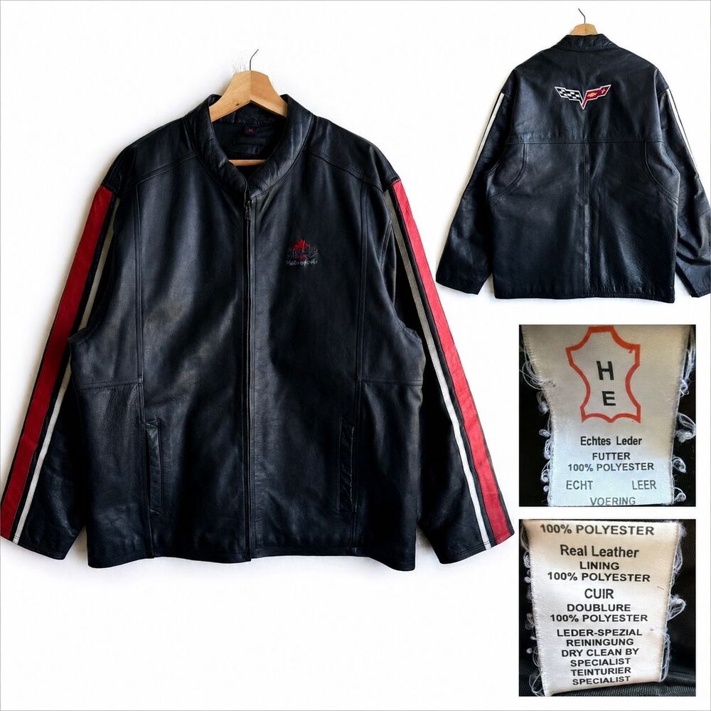 VTG Choko Corvette Racing Luxury Men’s Black Real Leather Bomber Jacket Medium